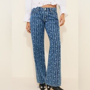 Free People Tennessee Low Rise Floral Printed Boyfriend Jeans Size 27